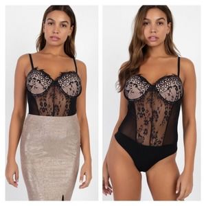 *Mesh Lace Corset Teddy Bodysuit Top